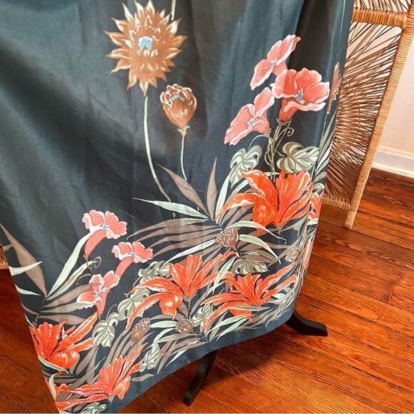 RARE Retro Exclusive of Ornamentation Tiger Lily Green Maxi House Dress Large - Picture 6 of 7